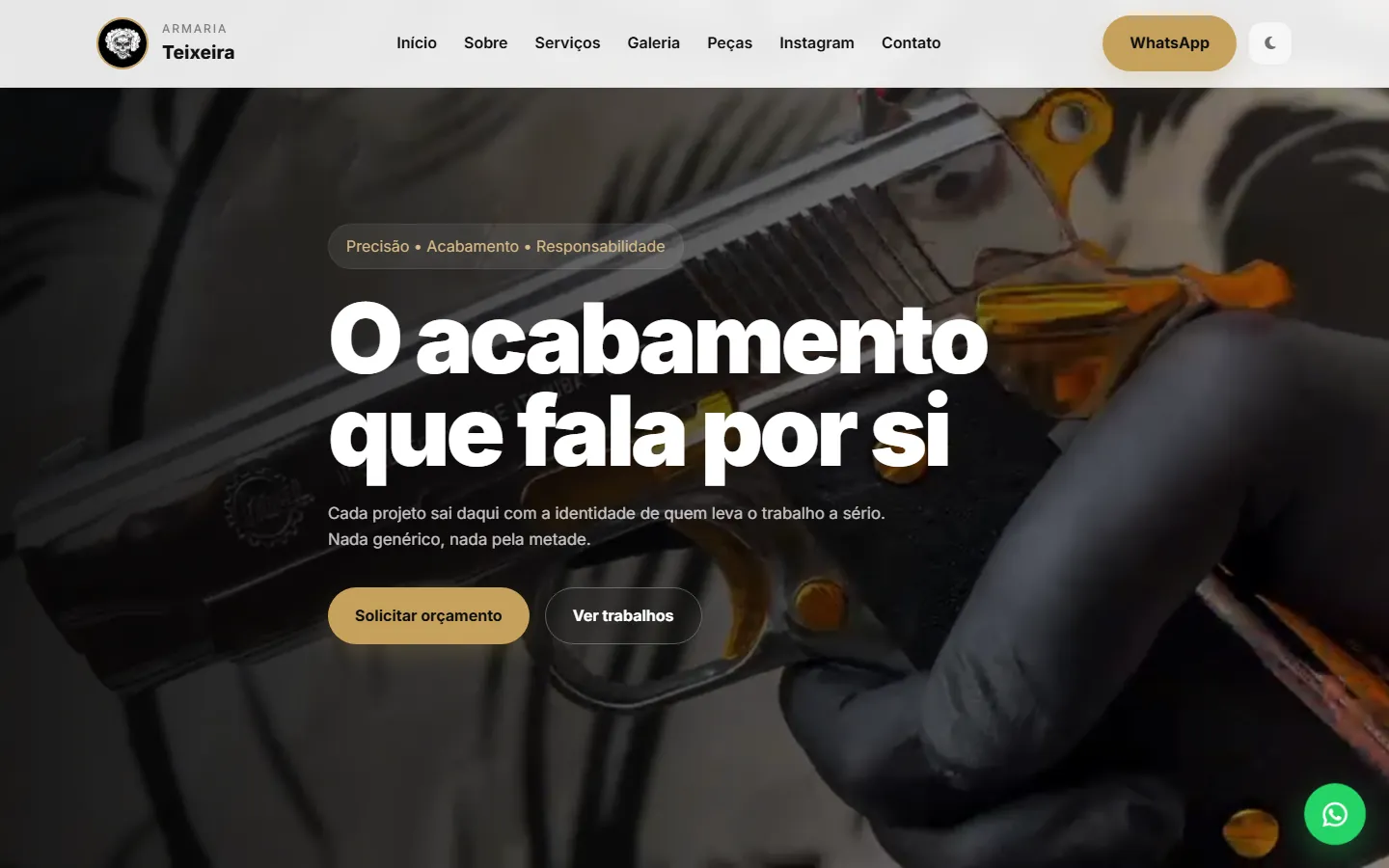 Captura da página inicial do site da Armaria Teixeira.