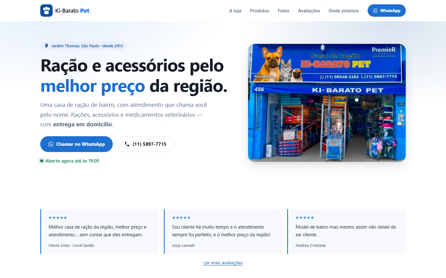 Captura da página inicial do site da Ki-Barato Pet.