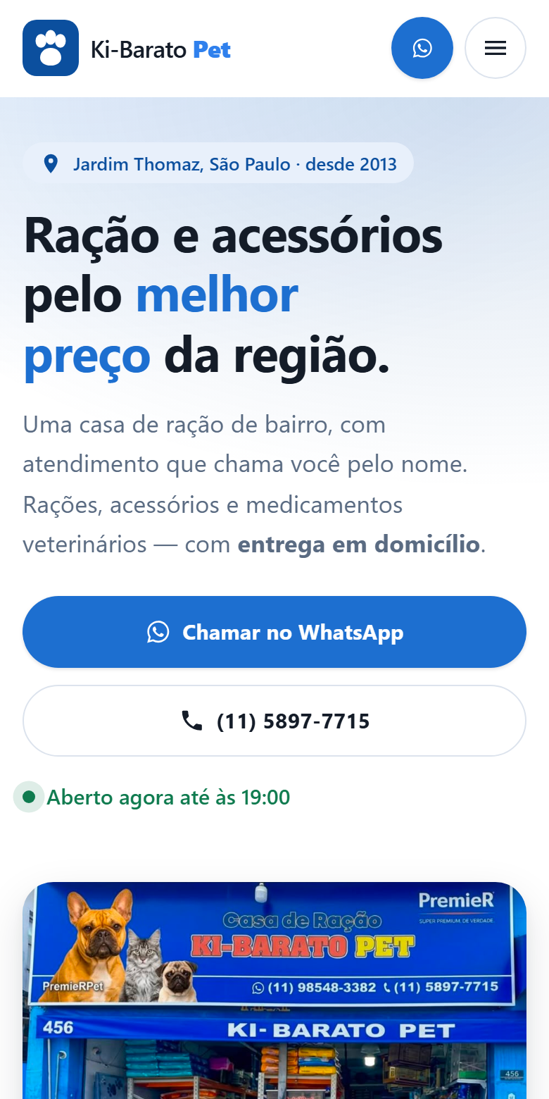 Captura do site da Ki-Barato Pet no celular.